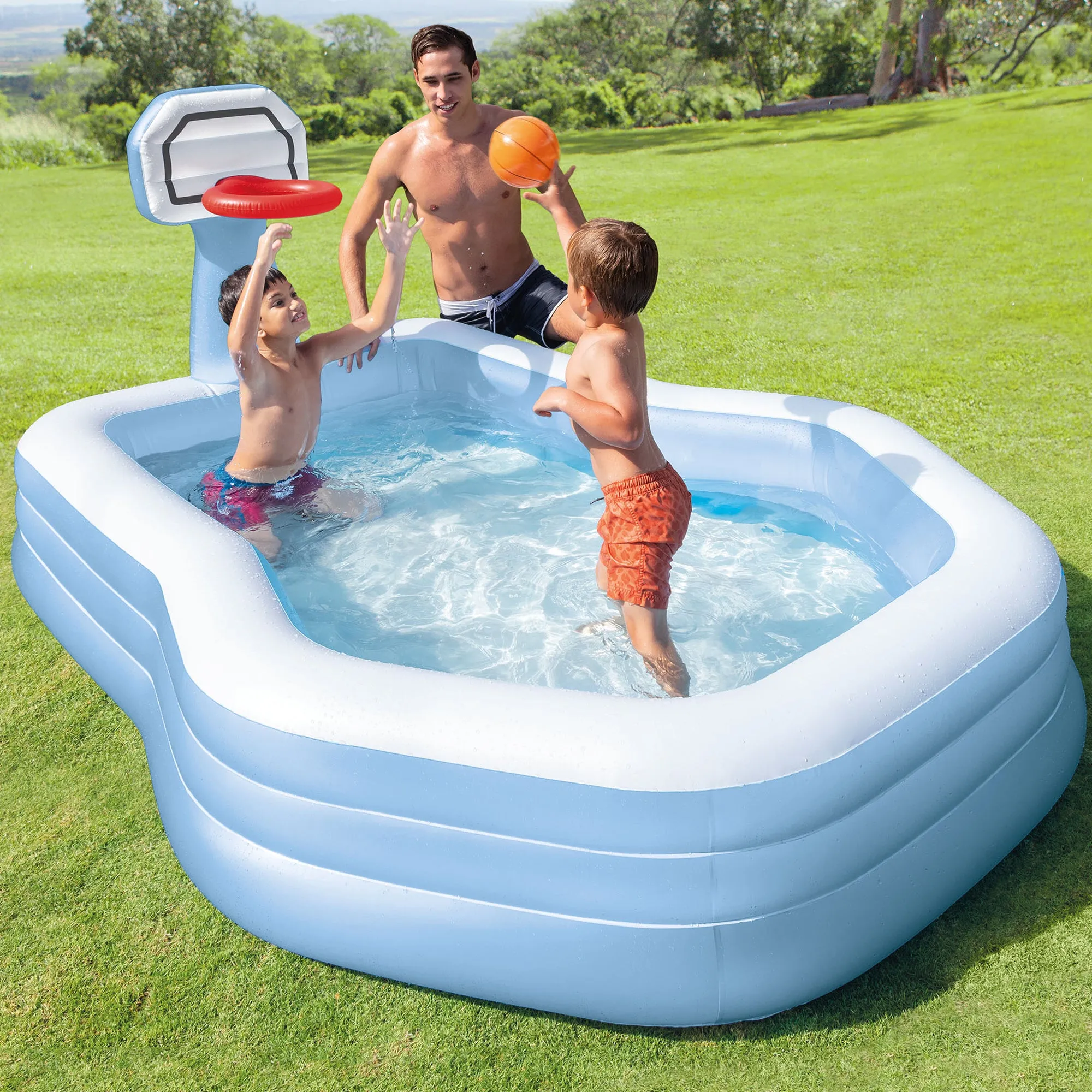 101 Inch Swim Center Shootin' Hoops Inflatable Family Pool, (Open Box)