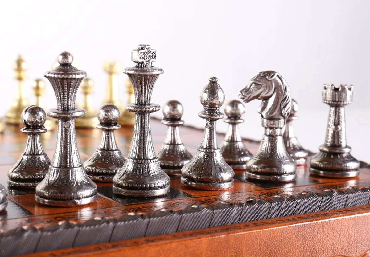 11" Florentine Chess Set on Leatherette Cabinet Board