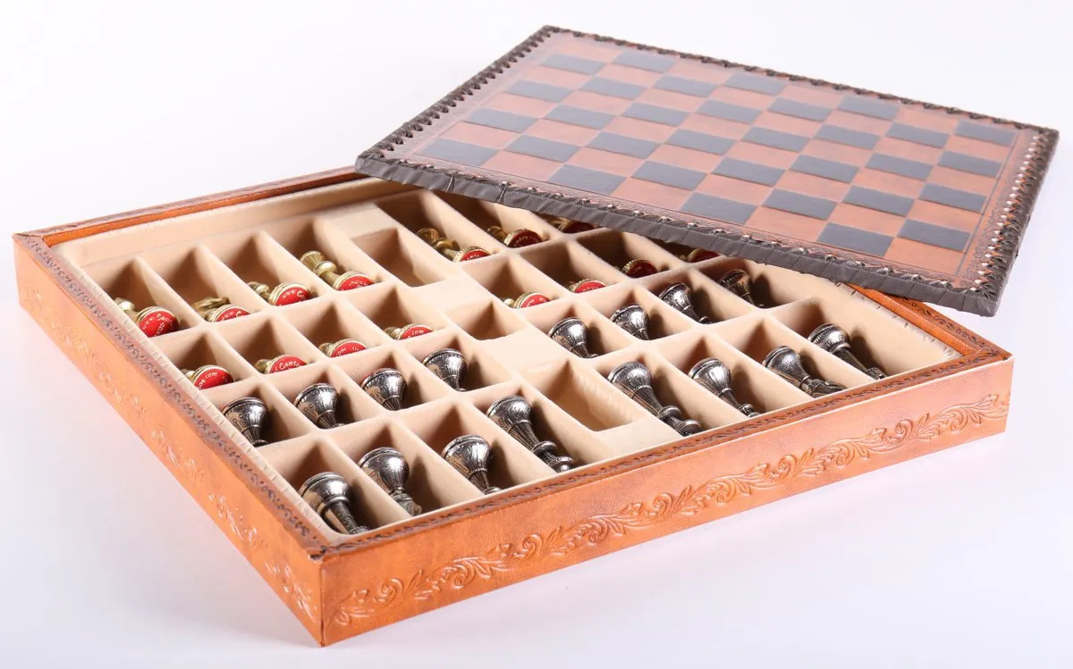 11" Florentine Chess Set on Leatherette Cabinet Board