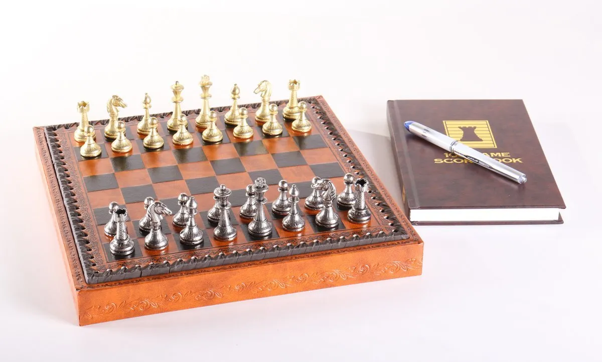 11" Florentine Chess Set on Leatherette Cabinet Board