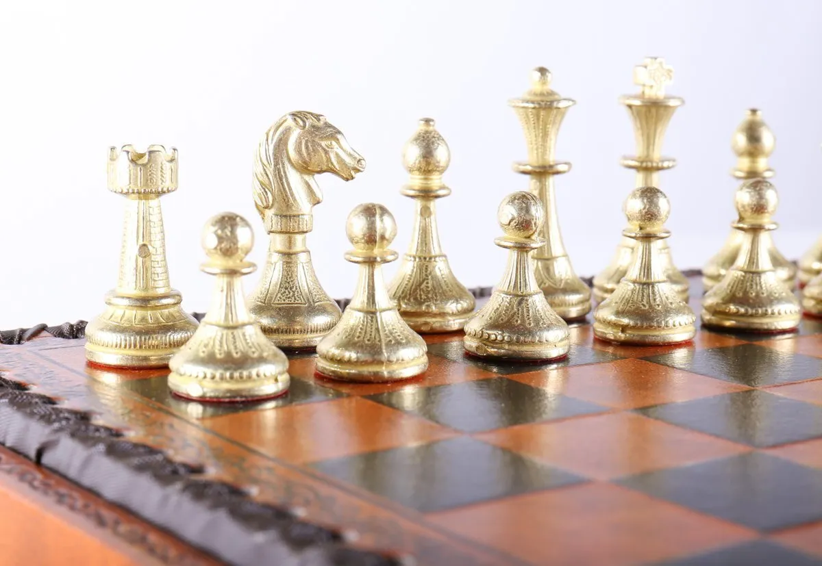 11" Florentine Chess Set on Leatherette Cabinet Board