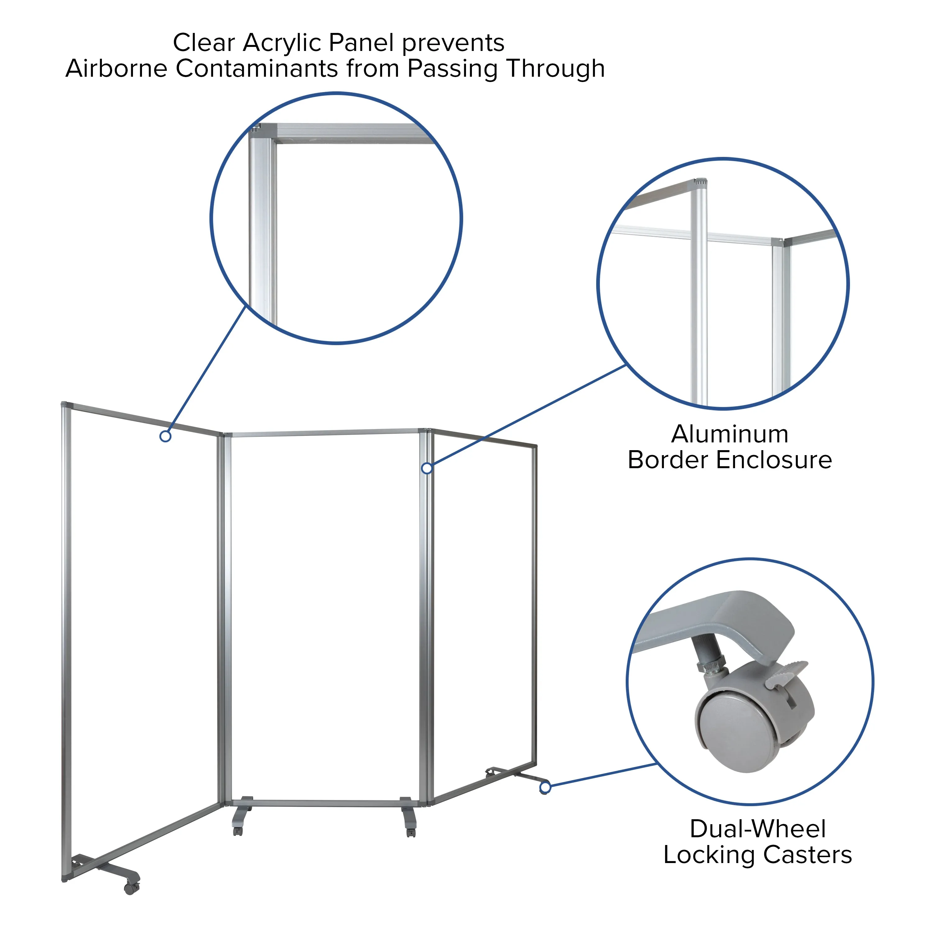 36"L Clear Mobile Partition BR-PTT001-3-AC-90183-GG