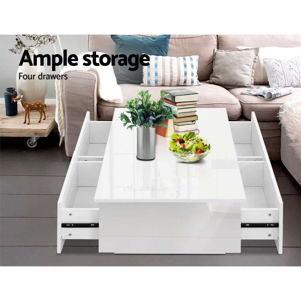 4-Drawer UV Gloss Coffee Table White Particle Board - Artiss