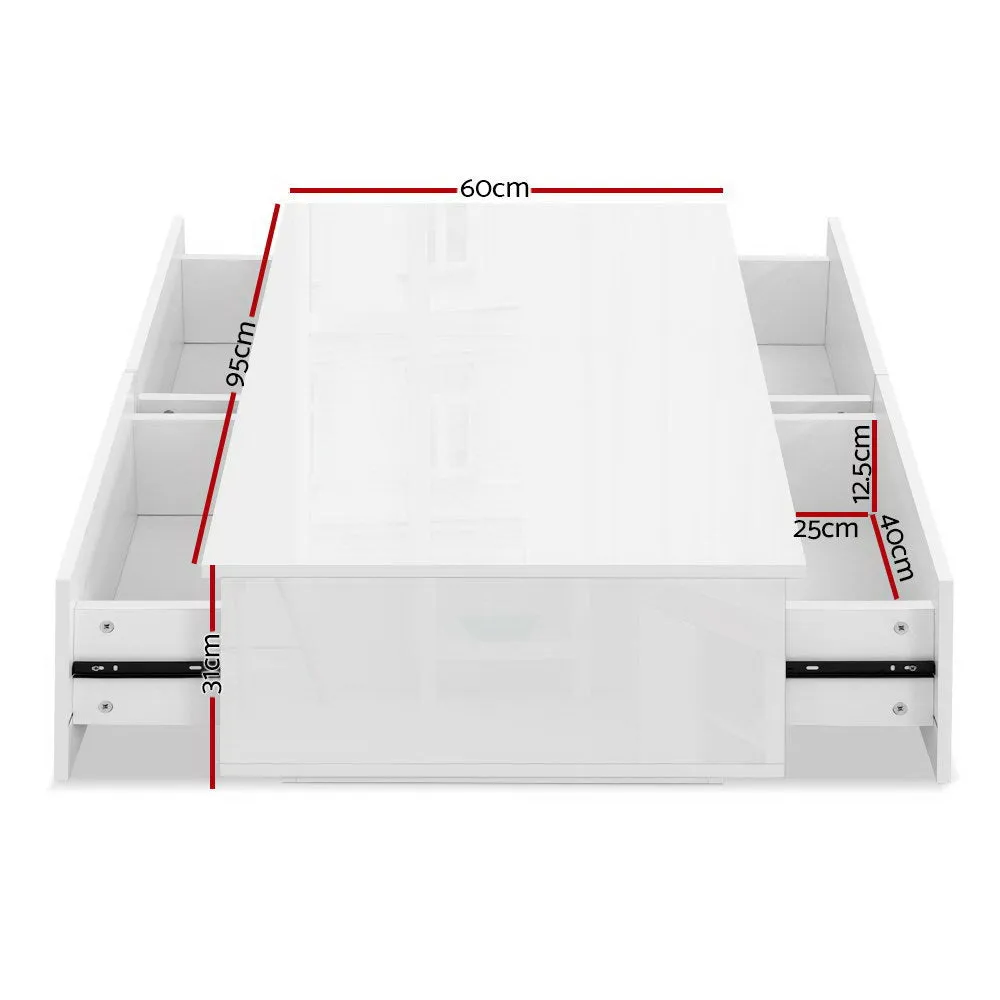 4-Drawer UV Gloss Coffee Table White Particle Board - Artiss