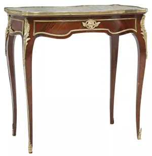 Antique Table, French Louis XV Style, Marble-Top, Gilt Metal Accents, 1800s!