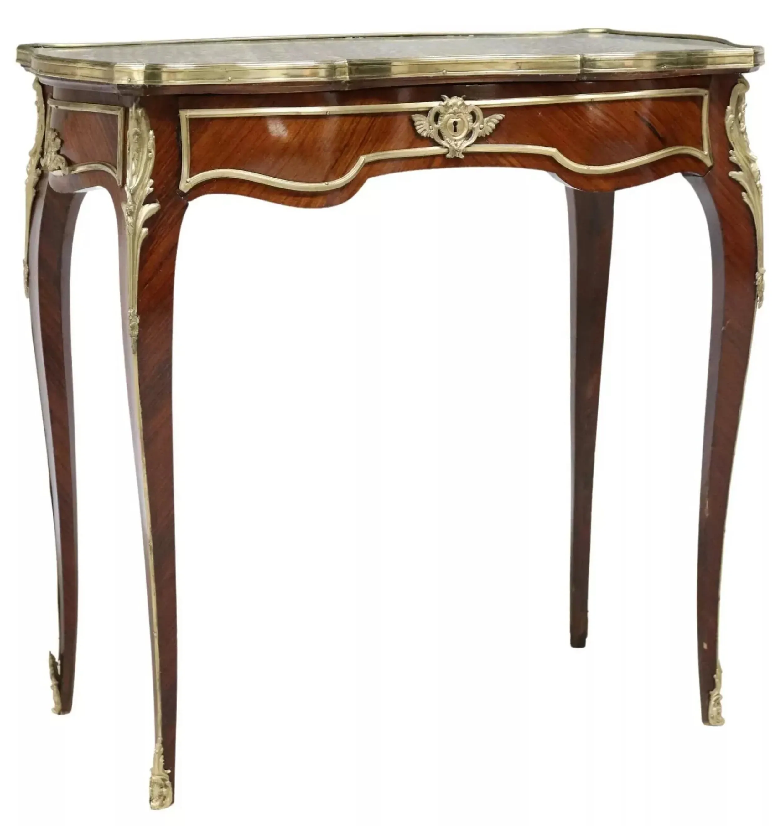 Antique Table, French Louis XV Style, Marble-Top, Gilt Metal Accents, 1800s!