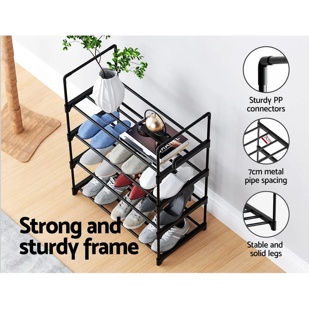 Artiss Shoe Rack Stackable Shelves 4 Tiers 55cm Shoes Storage Stand Black