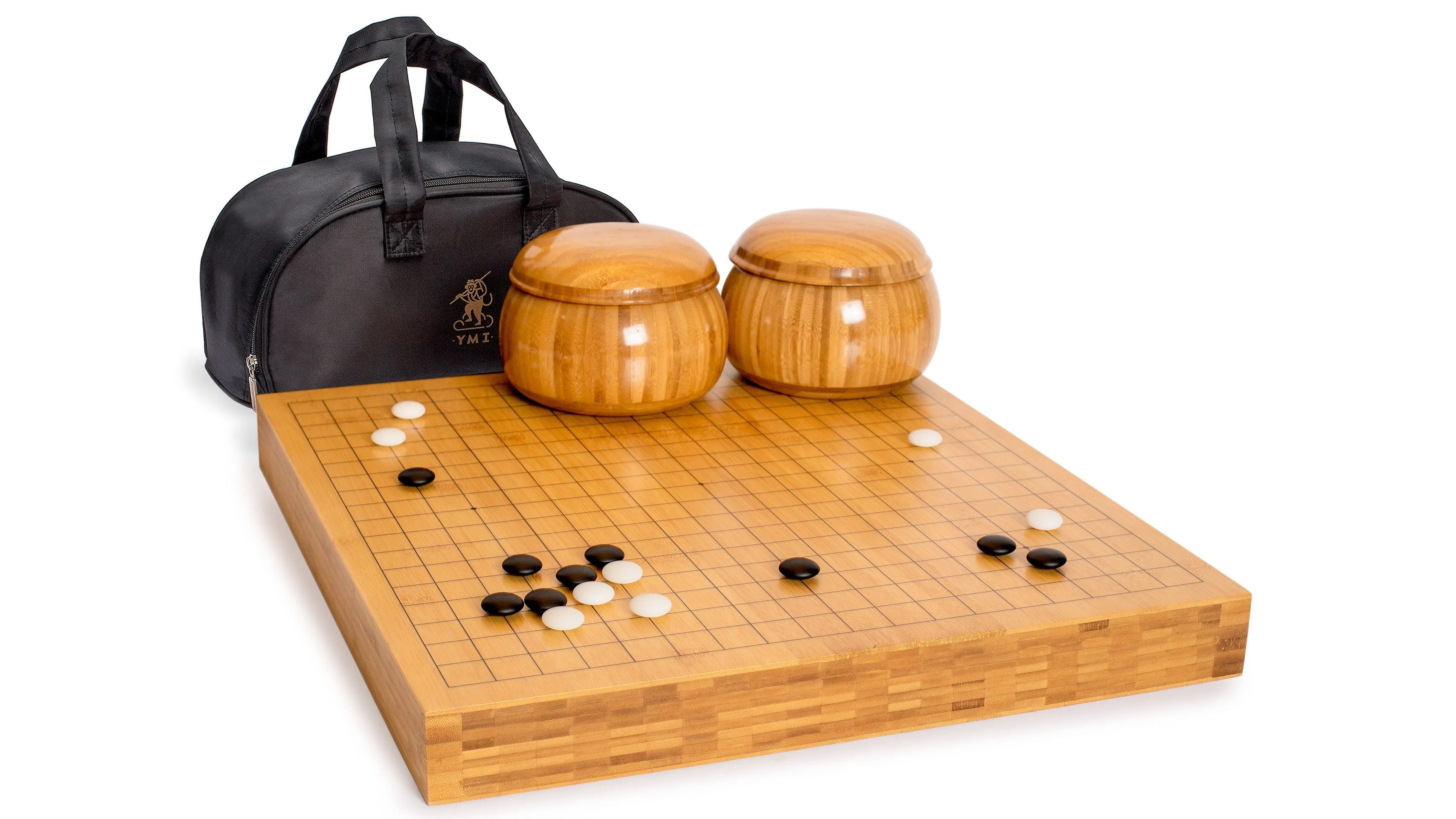 Bamboo 2-Inch Reversible 19x19 / 13x13 Go Game Set Board with 9.2mm Double Convex Yunzi Stones and Bamboo Bowls