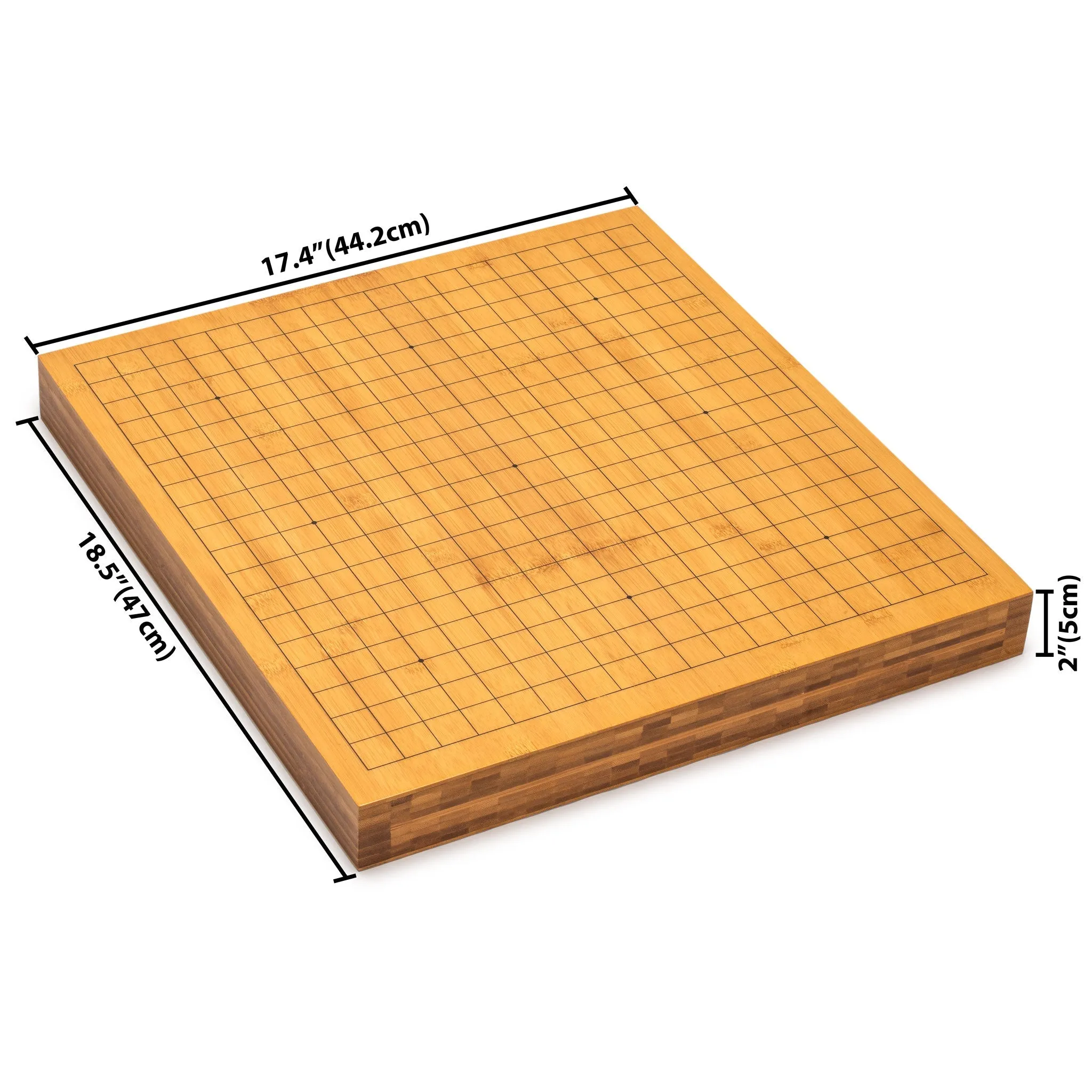 Bamboo 2-Inch Reversible 19x19 / 13x13 Go Game Set Board with 9.2mm Double Convex Yunzi Stones and Bamboo Bowls