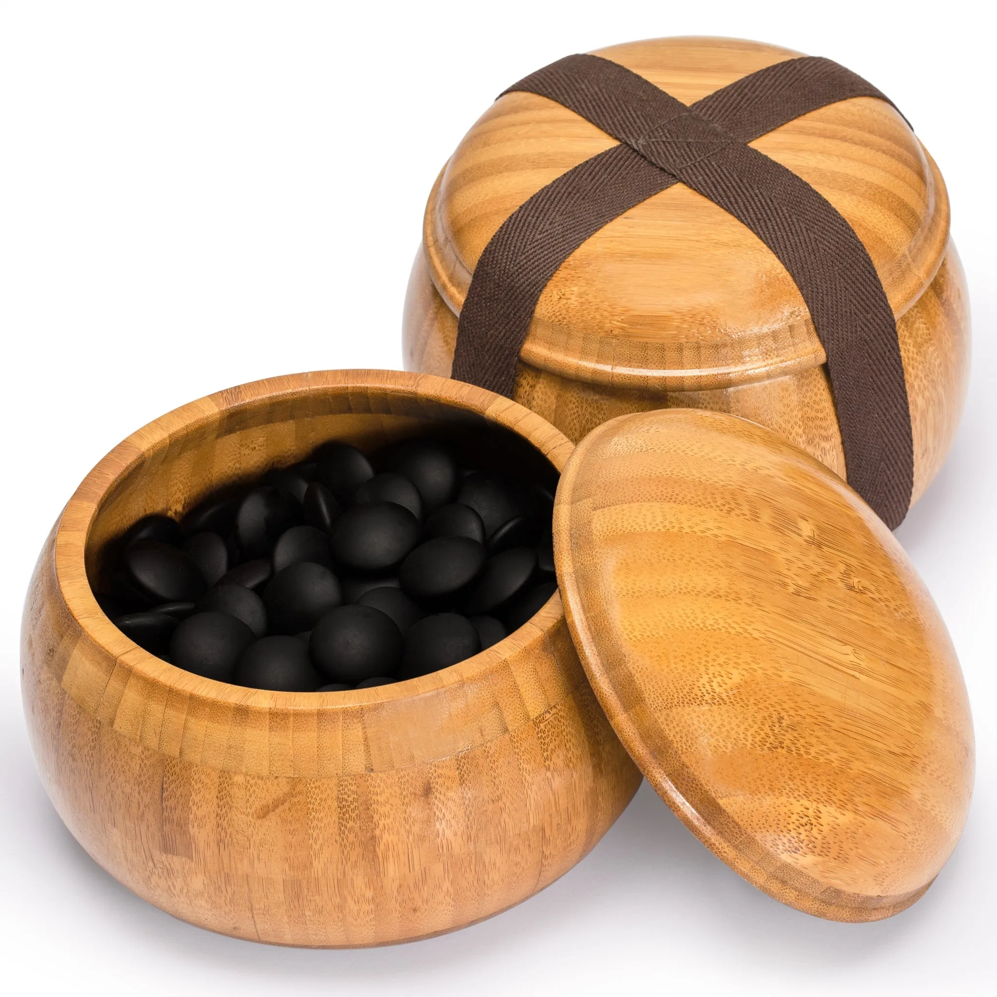 Bamboo 2-Inch Reversible 19x19 / 13x13 Go Game Set Board with 9.2mm Double Convex Yunzi Stones and Bamboo Bowls