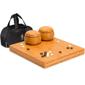 Bamboo 2-Inch Reversible 19x19 / 13x13 Go Game Set Board with 9.2mm Double Convex Yunzi Stones and Bamboo Bowls