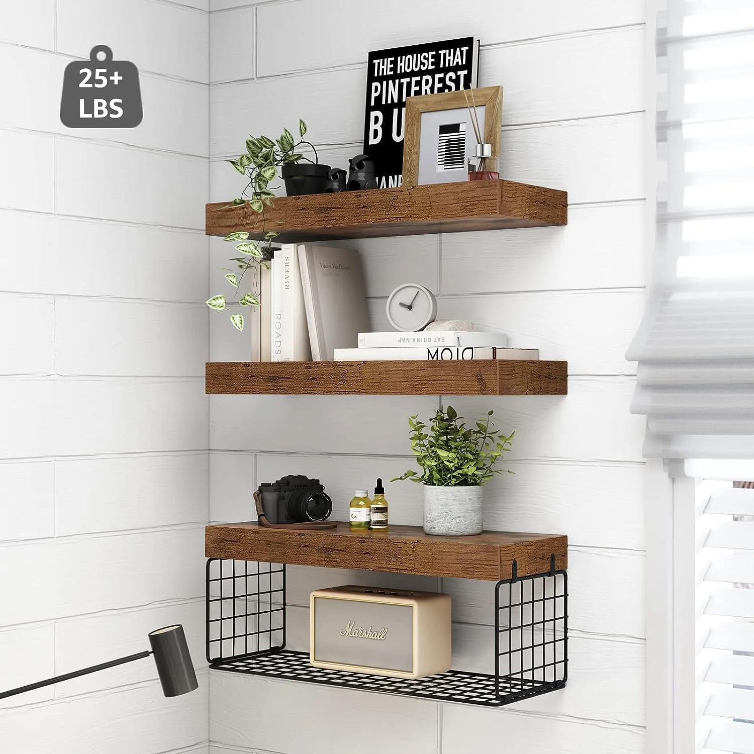 Bathroom Shelves Over Toilet Wall Mounted Floating Shelves Farmhouse Shelf Toilet Paper Holder Small 16-inch Set