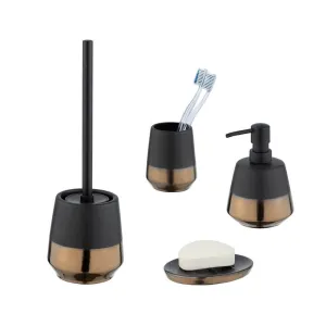 Brandol 4 Piece Ceramic Bathroom Accessories Set Black & Copper