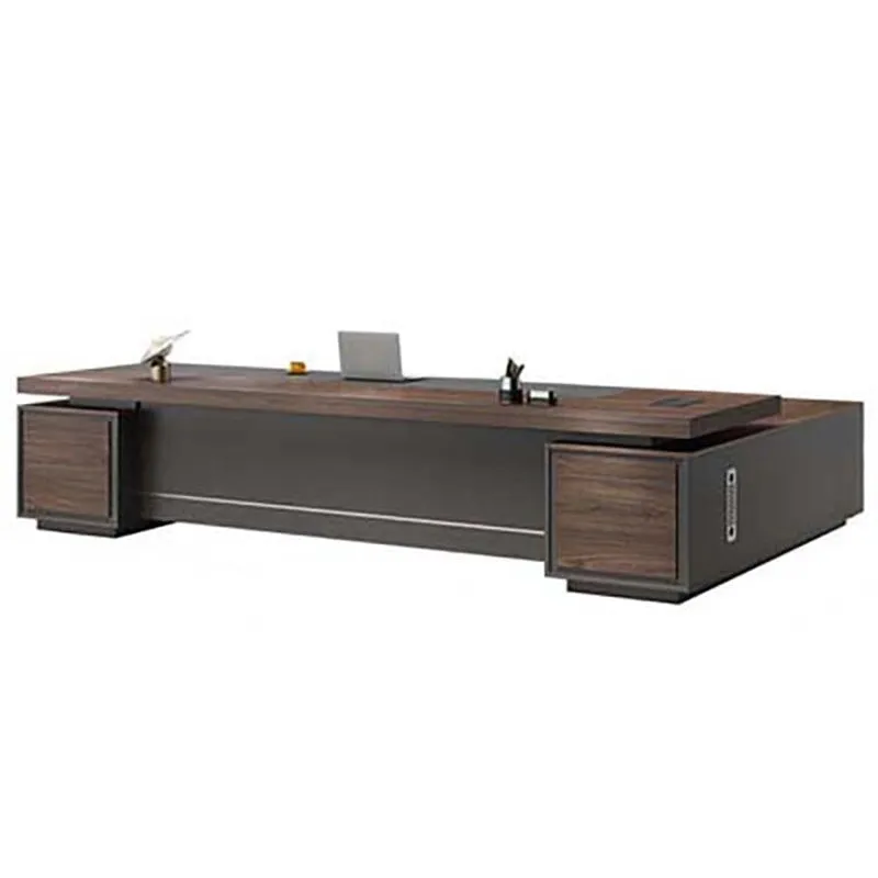 Color-Blocked L-Shaped Executive Desk with Combination Lock and Cabinet for Office LBZ-1027