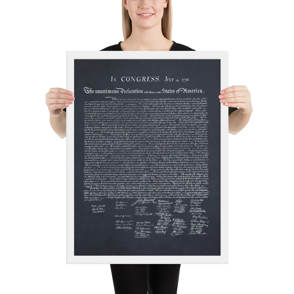 Declaration of Independence in Navy Blue White Framed Print