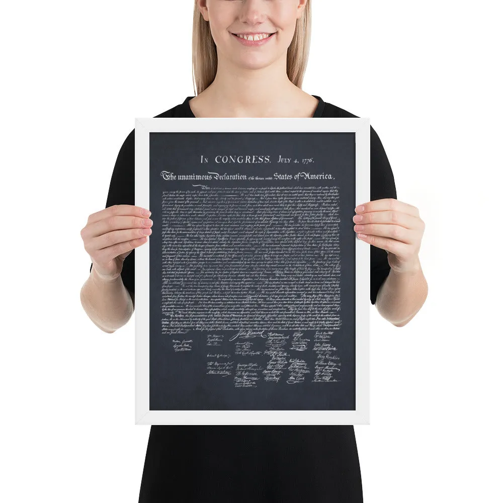 Declaration of Independence in Navy Blue White Framed Print