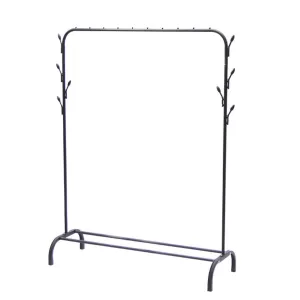 Durable Black Carbon Steel Clothing Rack with Shelf & Anti-Slip