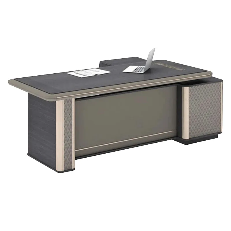 Gray Luxury Executive Desk Presidential Desk with Side Cabinet Wiring Hole Dial Lock with Drawer Customizable LBZ-1092