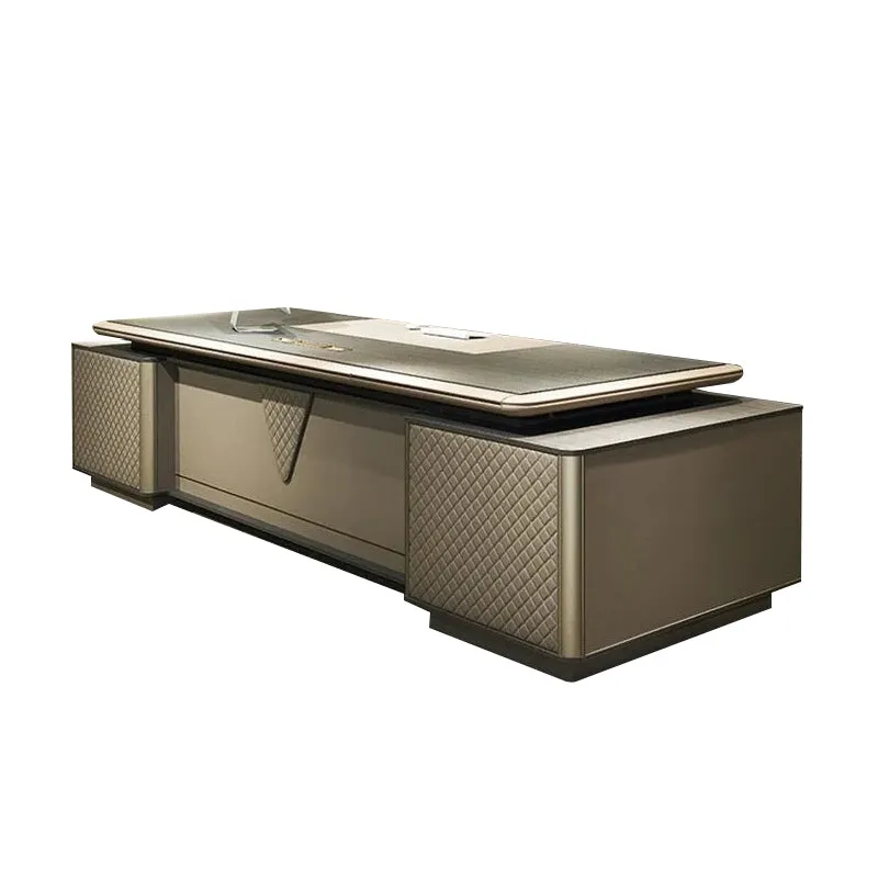 Gray Luxury Executive Desk Presidential Desk with Side Cabinet Wiring Hole Dial Lock with Drawer Customizable LBZ-1092