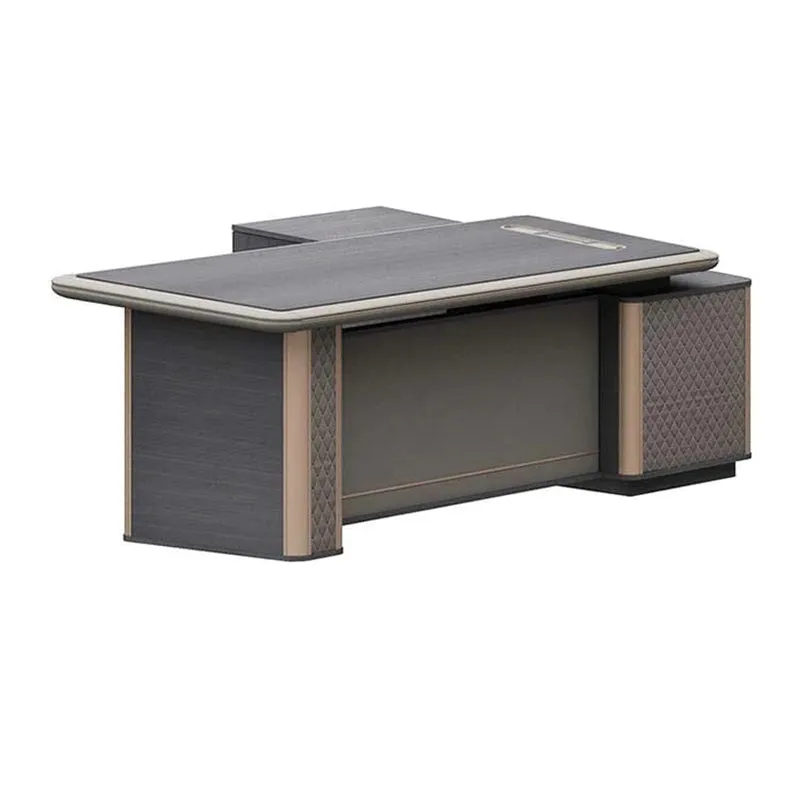 Gray Luxury Executive Desk Presidential Desk with Side Cabinet Wiring Hole Dial Lock with Drawer Customizable LBZ-1092