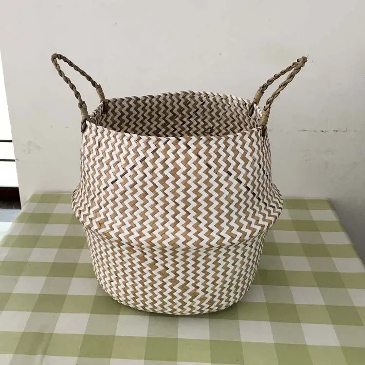 Green plant seaweed woven flower basket portable flowerpot dry flower basket hand woven storage basket sundry basket