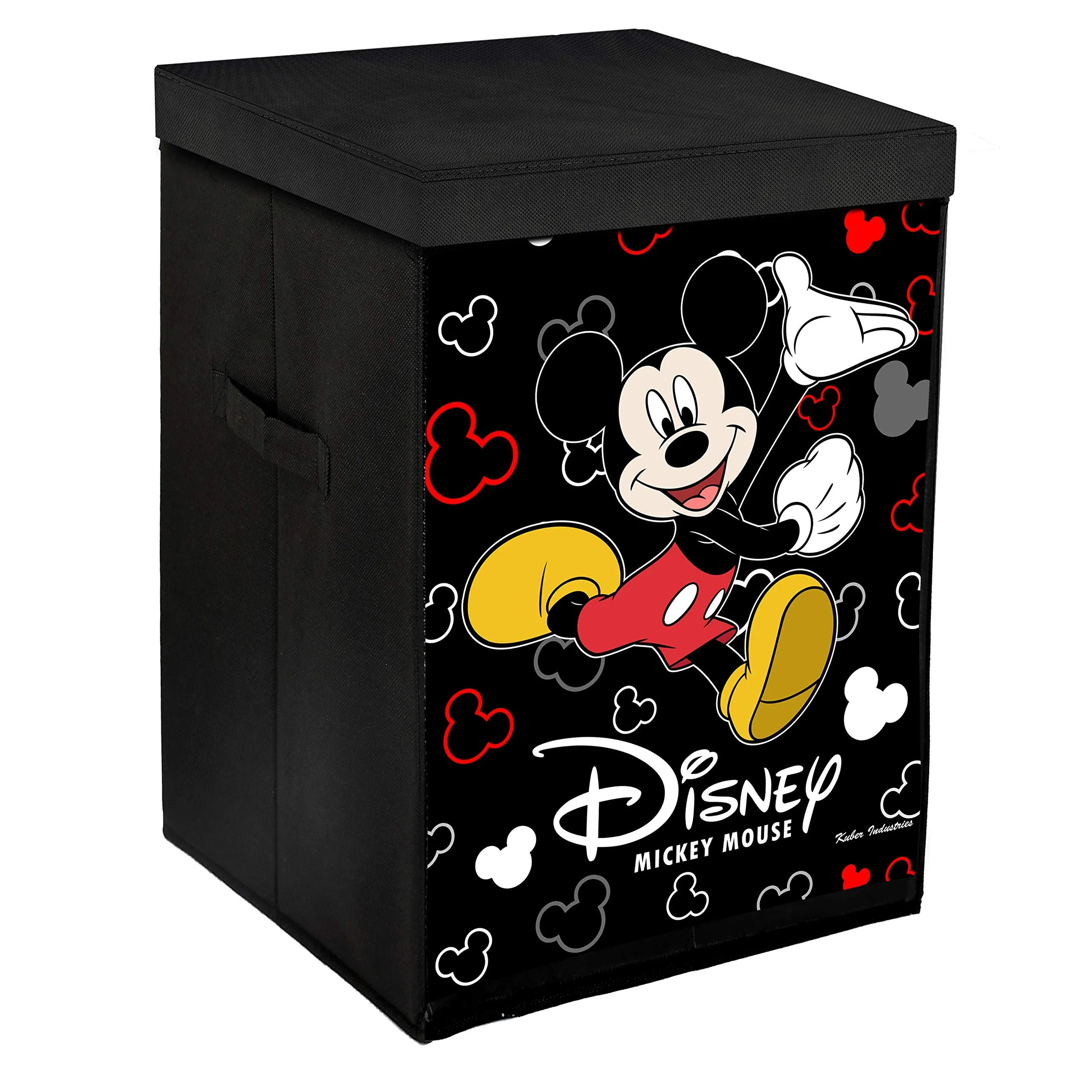 Heart Home Disney Mickey Mouse Print Non Woven Fabric Foldable Laundry Basket, Toy Storage Basket, Cloth Storage Basket with Lid & Handles (Black)- HEART7410