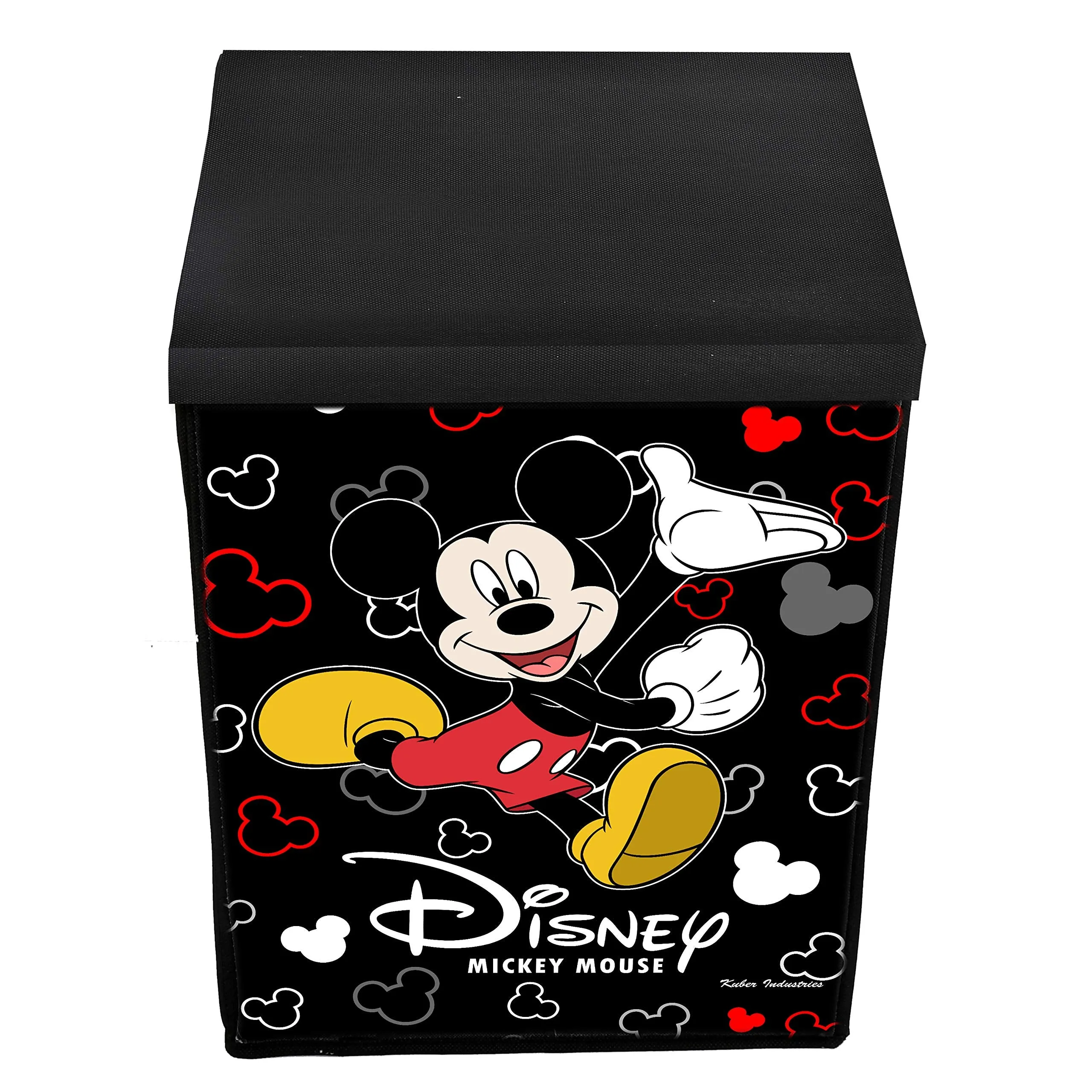 Heart Home Disney Mickey Mouse Print Non Woven Fabric Foldable Laundry Basket, Toy Storage Basket, Cloth Storage Basket with Lid & Handles (Black)- HEART7410