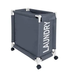 HOKIPO Oxford Fabric Laundry Basket Trolley With Wheels - 65x30x58 cm, Grey