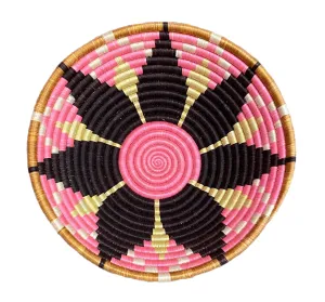 Joy Woven Basket from Rwanda - Large - Pink, Black, Yellow, White