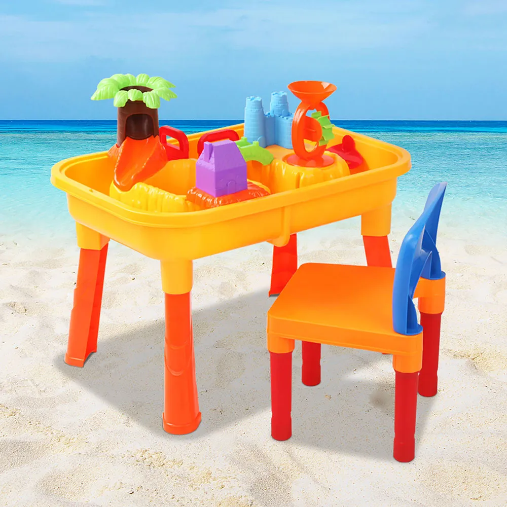 Kids Table & Chair Sandpit Set Water Sand Wheel Castle Shovel Children Play