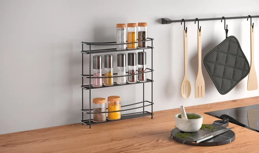 Kumino 3 Tier Slim Freestanding Spice Rack Matte Black