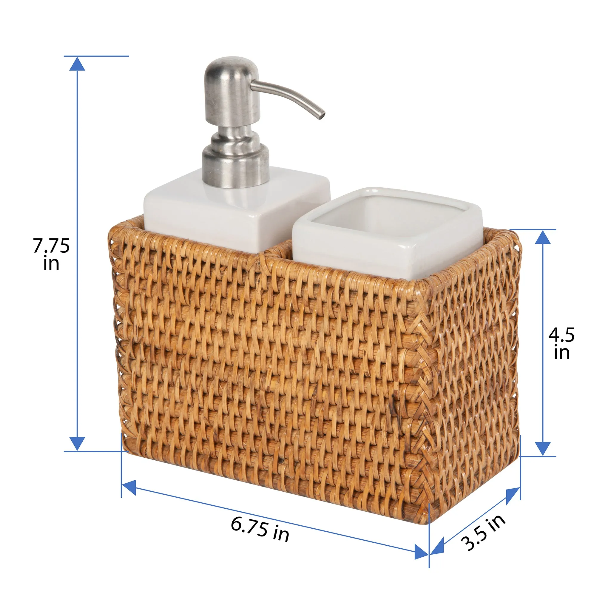 La Jolla Rattan Soap Dispenser and Tumbler and Tootbrush Holder Set