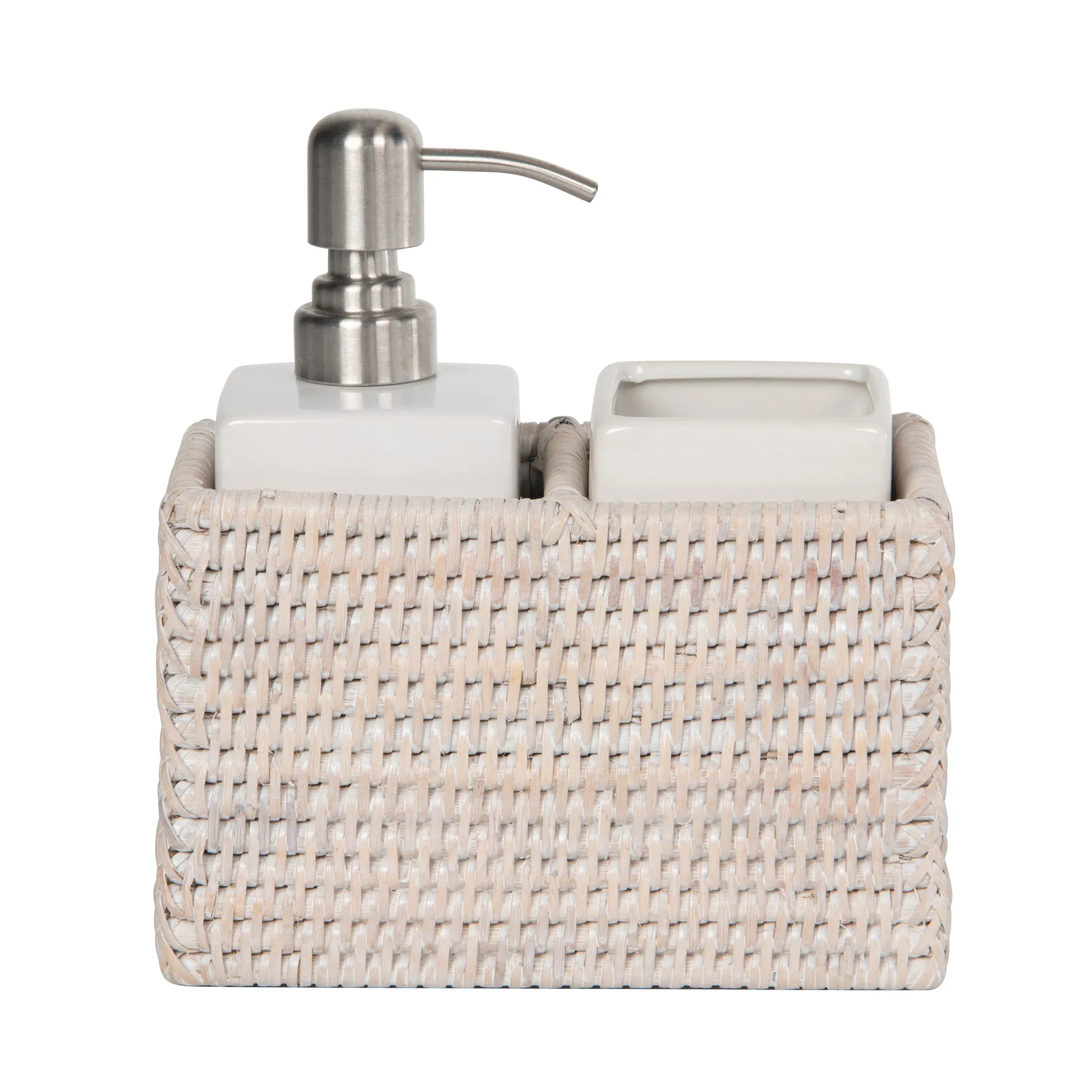 La Jolla Rattan Soap Dispenser and Tumbler and Tootbrush Holder Set