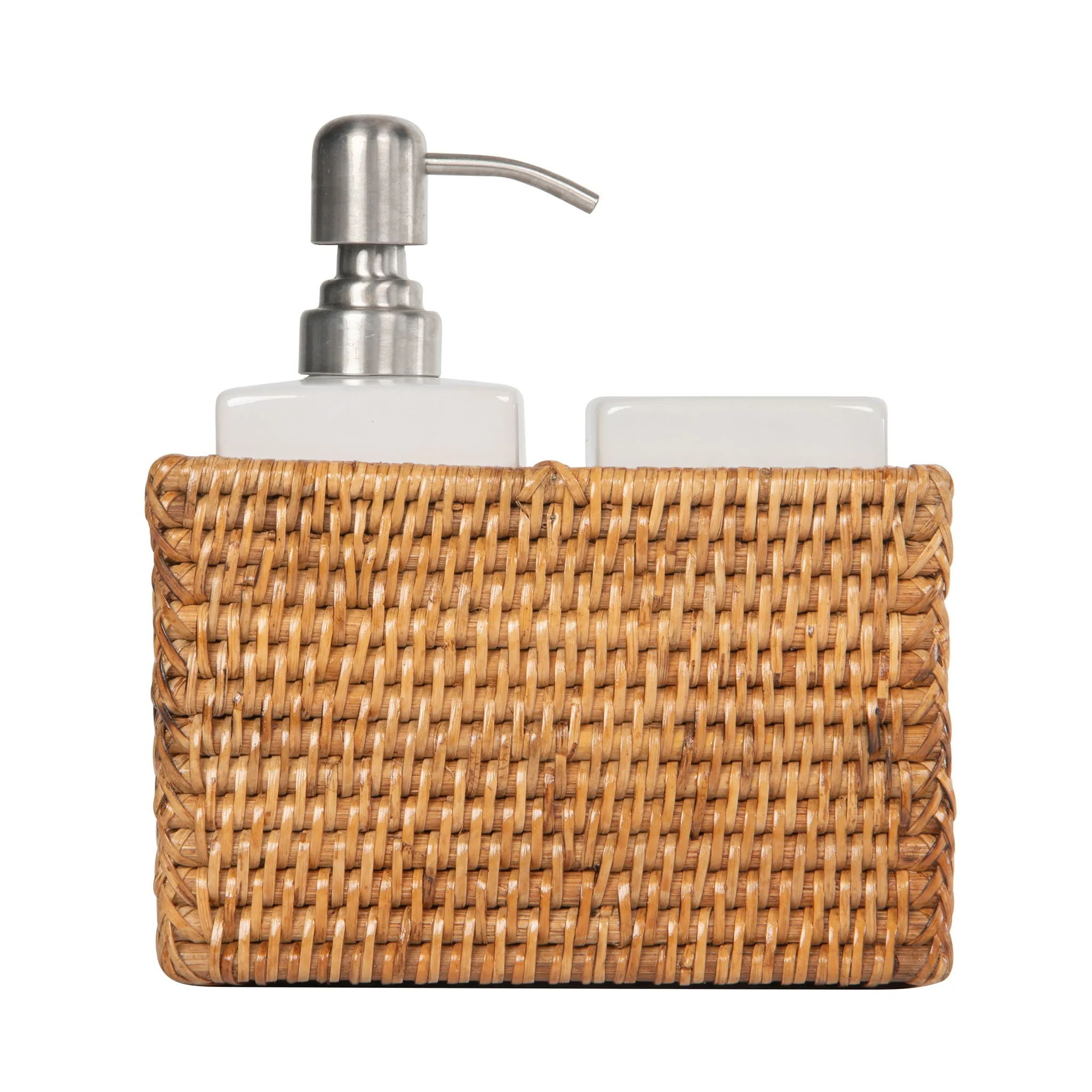 La Jolla Rattan Soap Dispenser and Tumbler and Tootbrush Holder Set