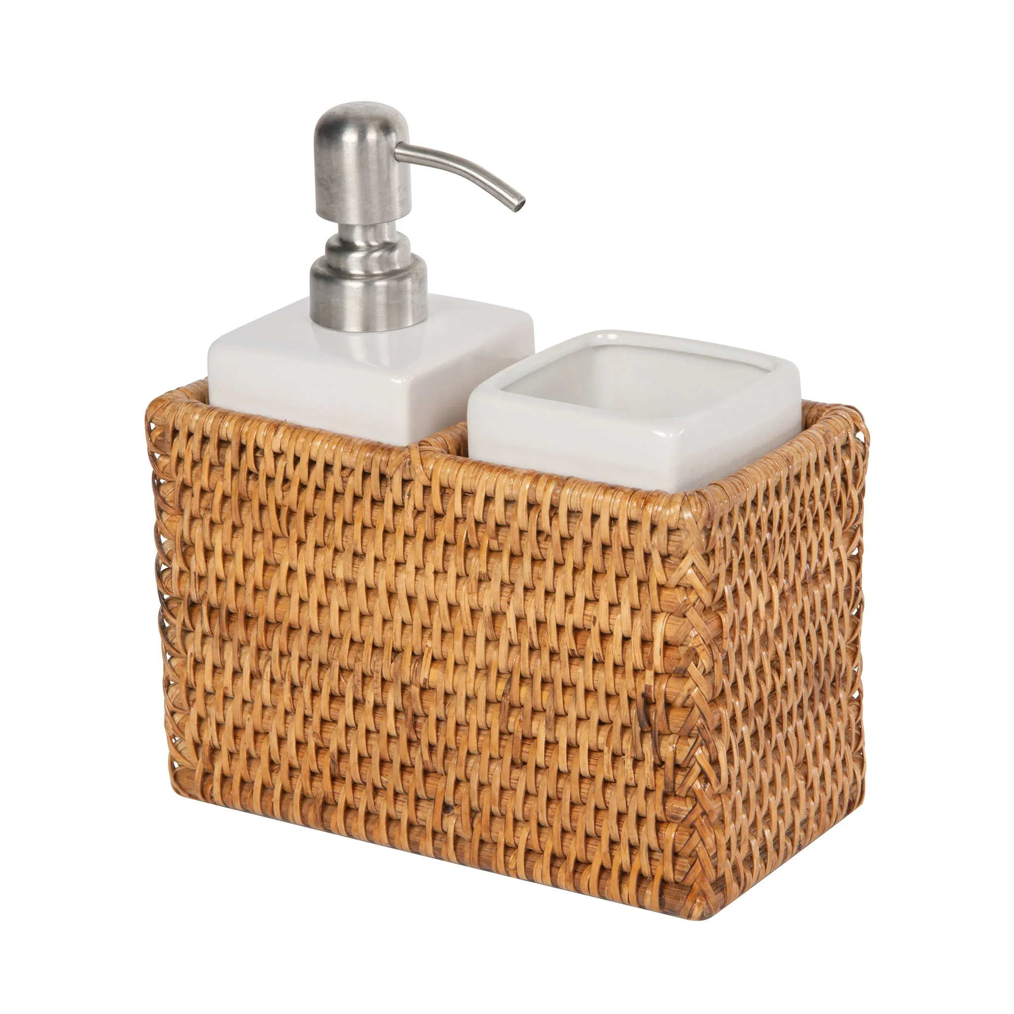 La Jolla Rattan Soap Dispenser and Tumbler and Tootbrush Holder Set