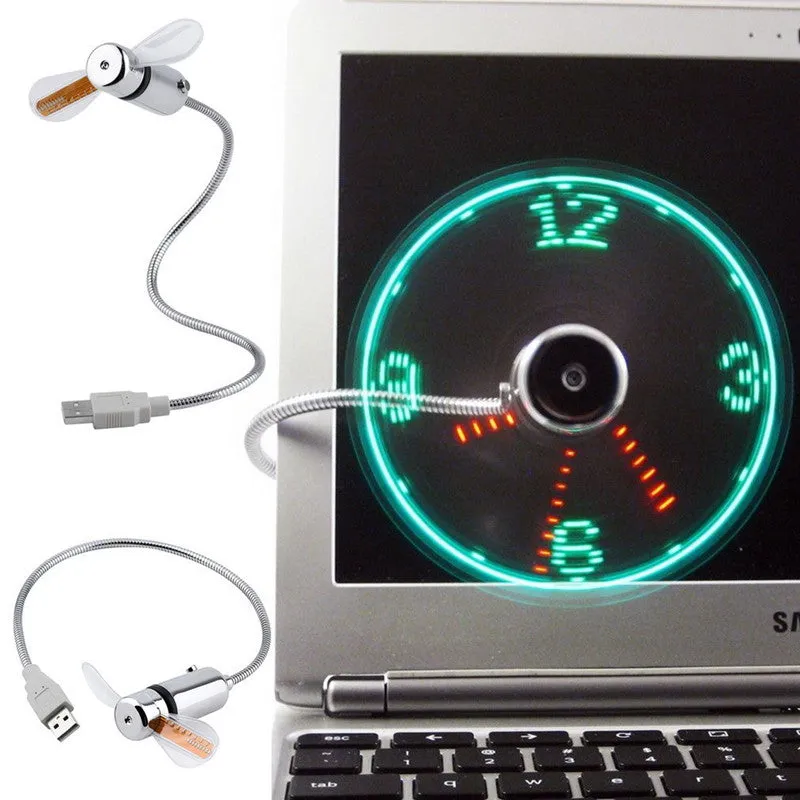 Mini Horloge LED et Ventilateur USB pour ordinateur portable