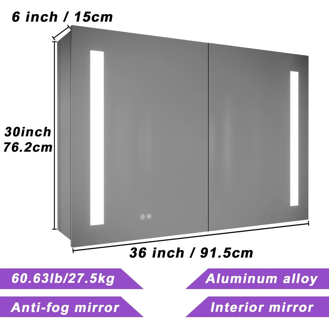 MIRPLUS 36''H×30''W×5"D Double Door LED Medicine Cabinet with Lights on Both Sides (Half Light)