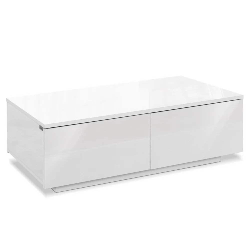 Modern Coffee Table 4 Storage Drawers High Gloss Living Room Furniture White