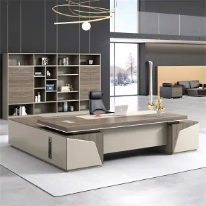 Modern Minimalist Executive Desk with Side Cabinet and PC Ventilation Ports LBZ-10191