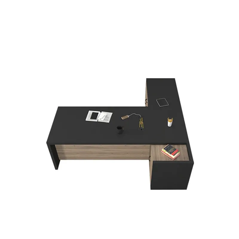 Modern Office Black Executive Desk Presidential Desk with Side Cabinet Drawers Customizable LBZ-1077