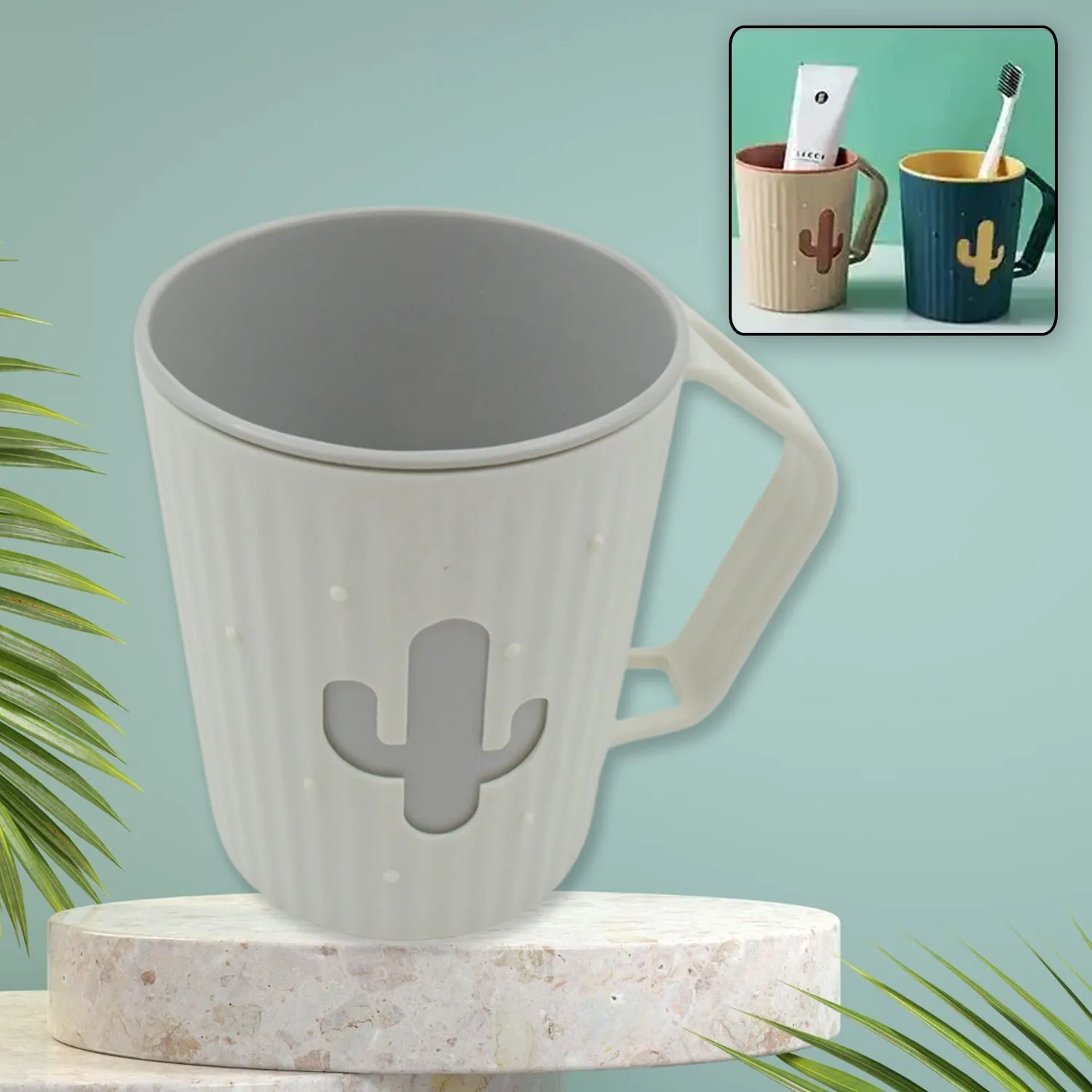 Multi-Purpose Plastic Cactus Cup, Brushing Cup, Cactus Look Toothbrush And Toothpaste Holder Bathroom Cup Cartoon Bathroom Cup With Slot Handle Toothbrush Holder For Bathroom (1 Pc)