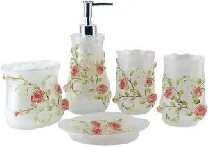 Pink Roses Bathroom Accessory Set