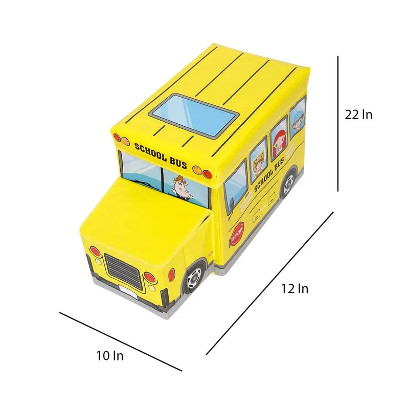 Portable Folding School Bus Laundry Orgainzer Cum Sitting Stool for Kid Toys, Games, Books Yellow Storage Box Multipurpose Uses