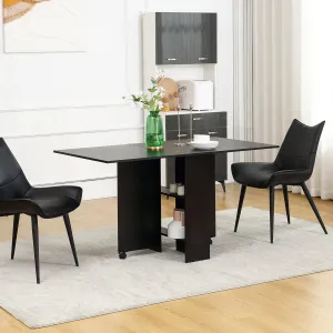 Rolling Drop Leaf Dining Table Folding Kitchen Table with Open Shelves