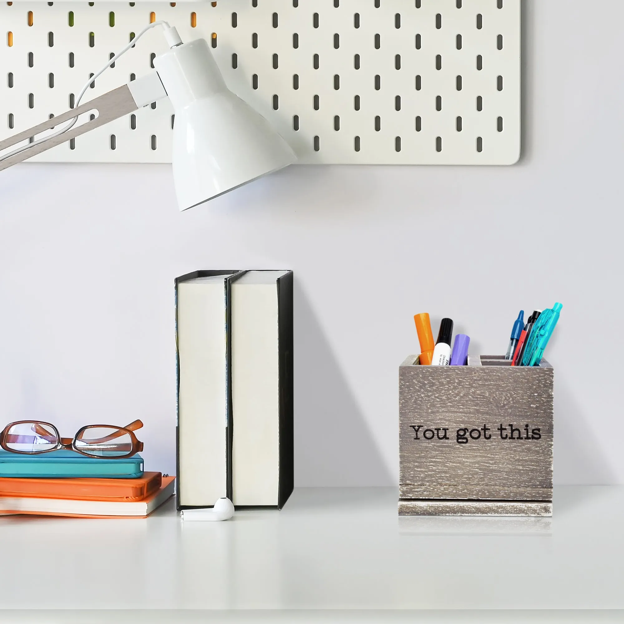 Rotating Novelty Wood Desk Organizer for Pens & Office Supplies - You Got This