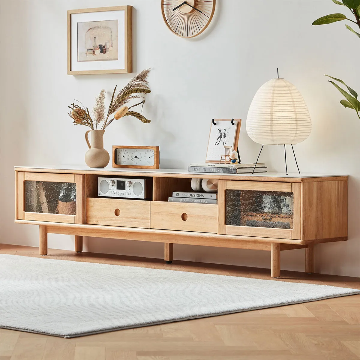 Solid Wood Organic Entertainment Unit TV Console