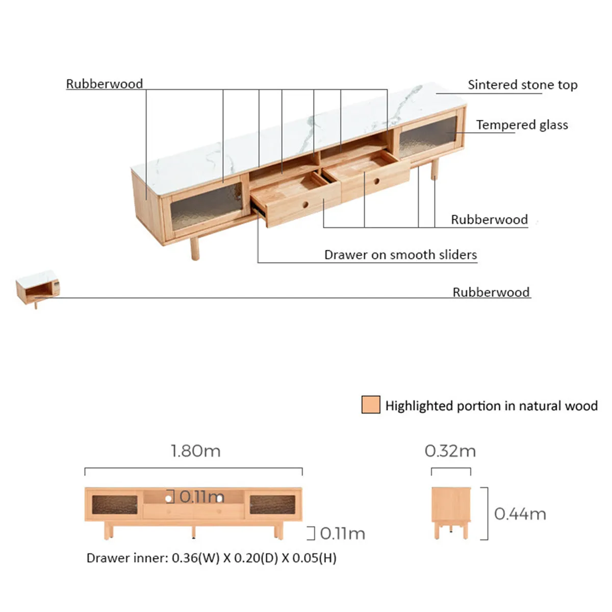 Solid Wood Organic Entertainment Unit TV Console