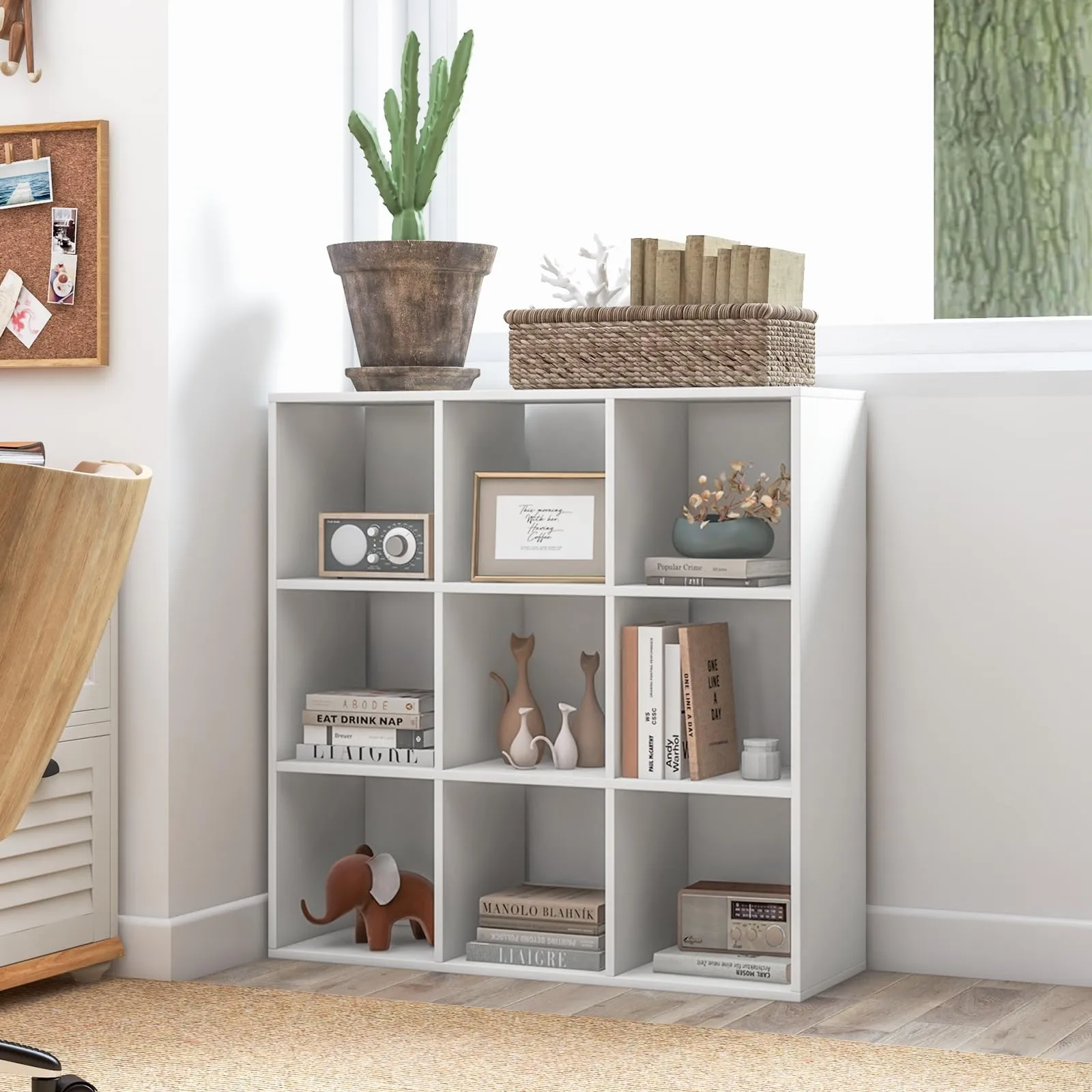 Tangkula 9-Cube Bookshelf, Wooden Open Bookcase