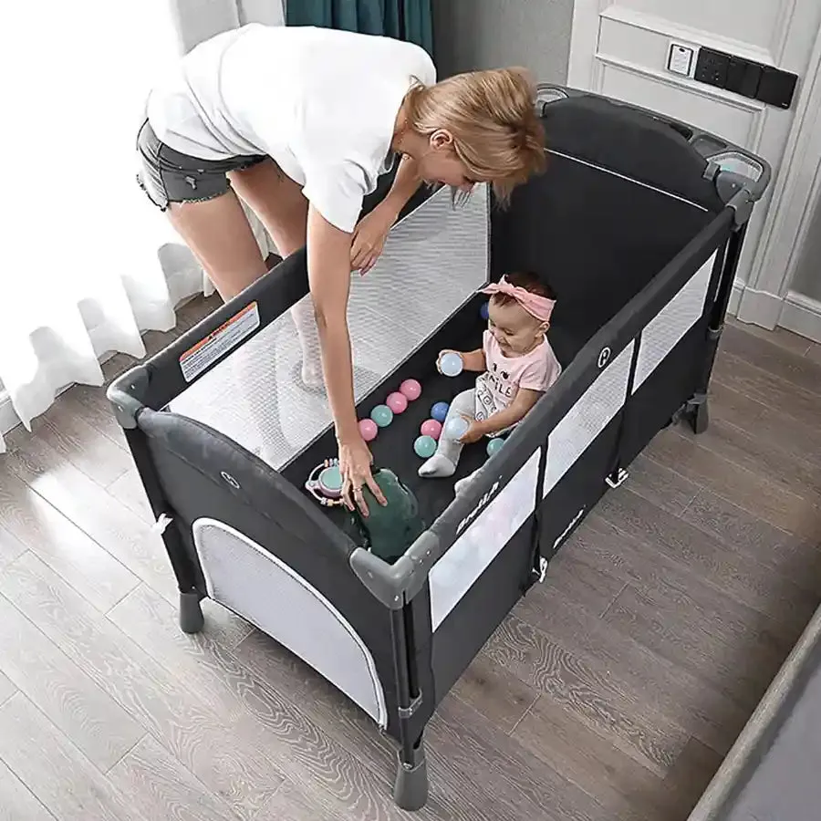 Teknum 4 in 1 Baby Bedside Co-Sleeper Bassinet/Crib and Playpen Wt Rocker (Grey)