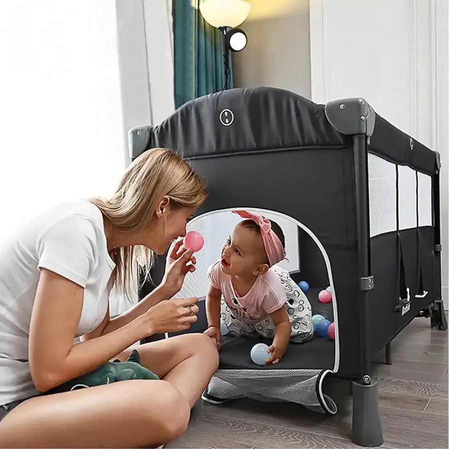 Teknum 4 in 1 Baby Bedside Co-Sleeper Bassinet/Crib and Playpen Wt Rocker (Grey)